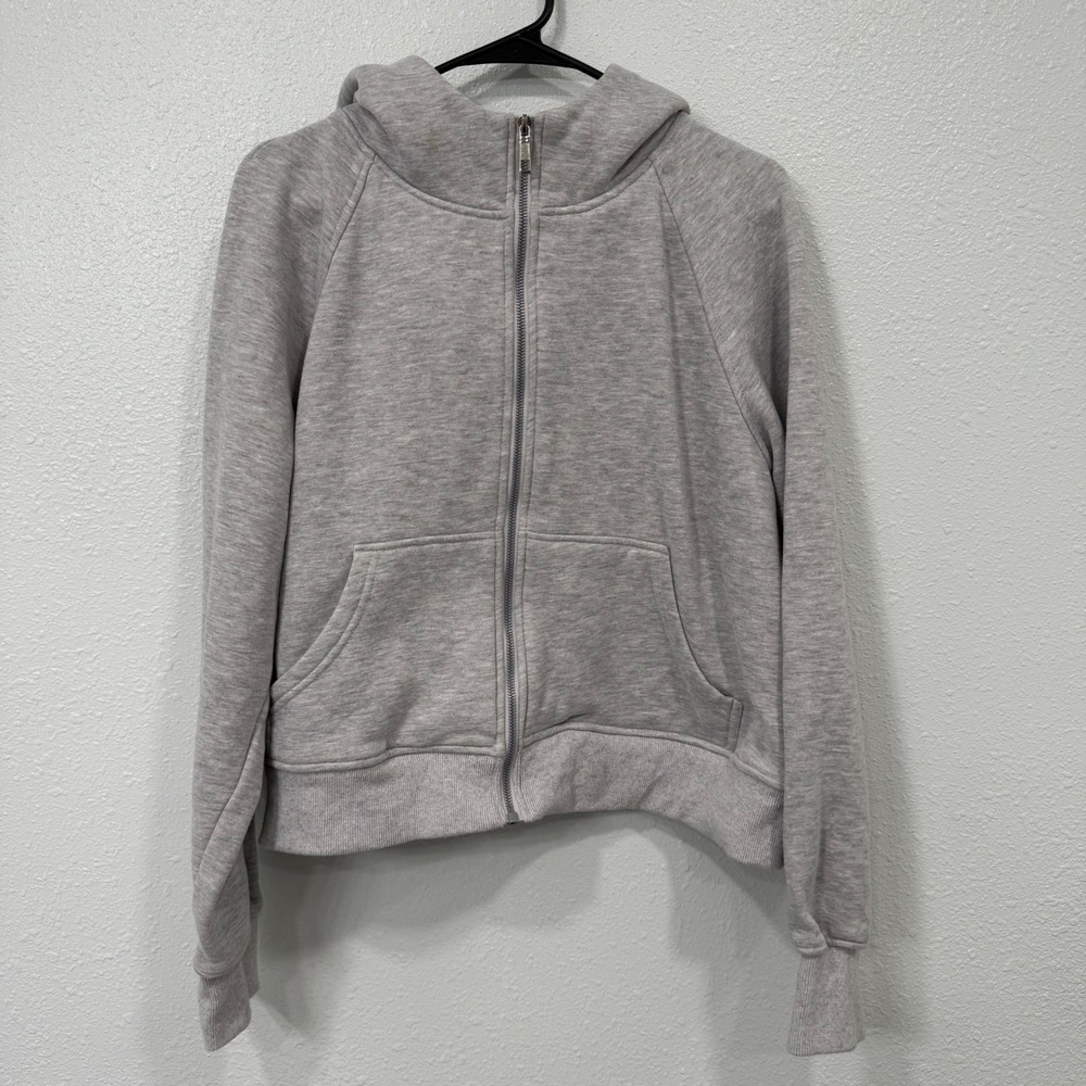 Automet Women Heather Grey Full‎ Zip Cropped Hoodie Fleece Lined EZau192 Large